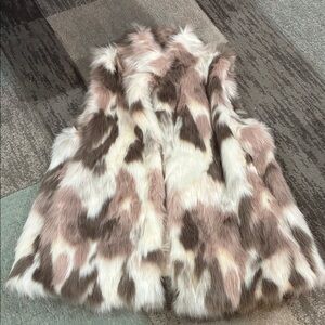 Fur Vest in Brown Pink and Cream